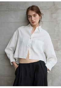 Jimena | Camisa de Lino Cropped Mujer Manga Larga Oversize
