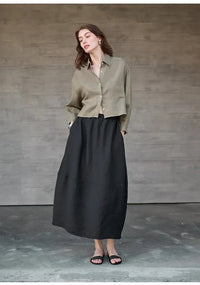Jimena | Camisa de Lino Cropped Mujer Manga Larga Oversize