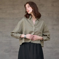 Jimena | Camisa de Lino Cropped Mujer Manga Larga Oversize