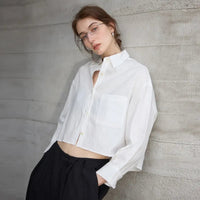 Jimena | Camisa de Lino Cropped Mujer Manga Larga Oversize