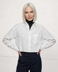 Jimena | Camisa de Lino Cropped Mujer Manga Larga Oversize