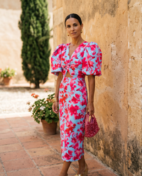 Ainhoa | Vestido Midi Floral Manga Abullonada