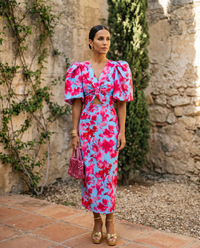Ainhoa | Vestido Midi Floral Manga Abullonada