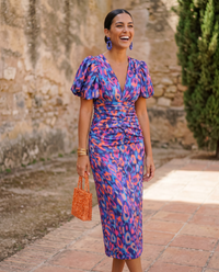 Ainhoa | Vestido Midi Floral Manga Abullonada