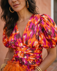 Ainhoa | Vestido Midi Floral Manga Abullonada