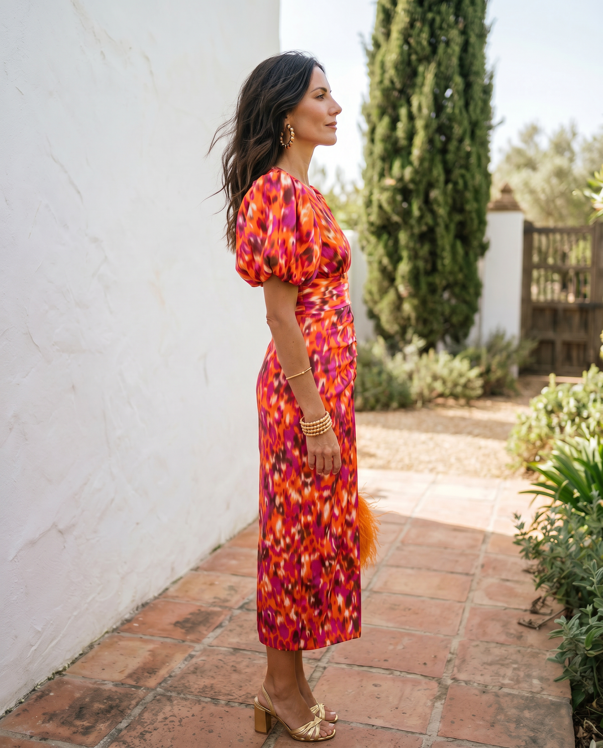 Ainhoa | Vestido Midi Floral Manga Abullonada