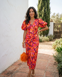 Ainhoa | Vestido Midi Floral Manga Abullonada