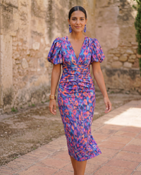 Ainhoa | Vestido Midi Floral Manga Abullonada
