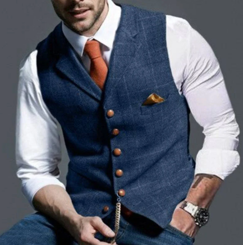 Mateo | Gilet Hombre Tweed Cuadros Botonadura Frontal