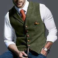 Mateo | Gilet Hombre Tweed Cuadros Botonadura Frontal