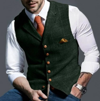 Mateo | Gilet Hombre Tweed Cuadros Botonadura Frontal