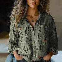 Raquel | Camisa de Manga Larga Estampada Mujer Botones Cuello Solapa