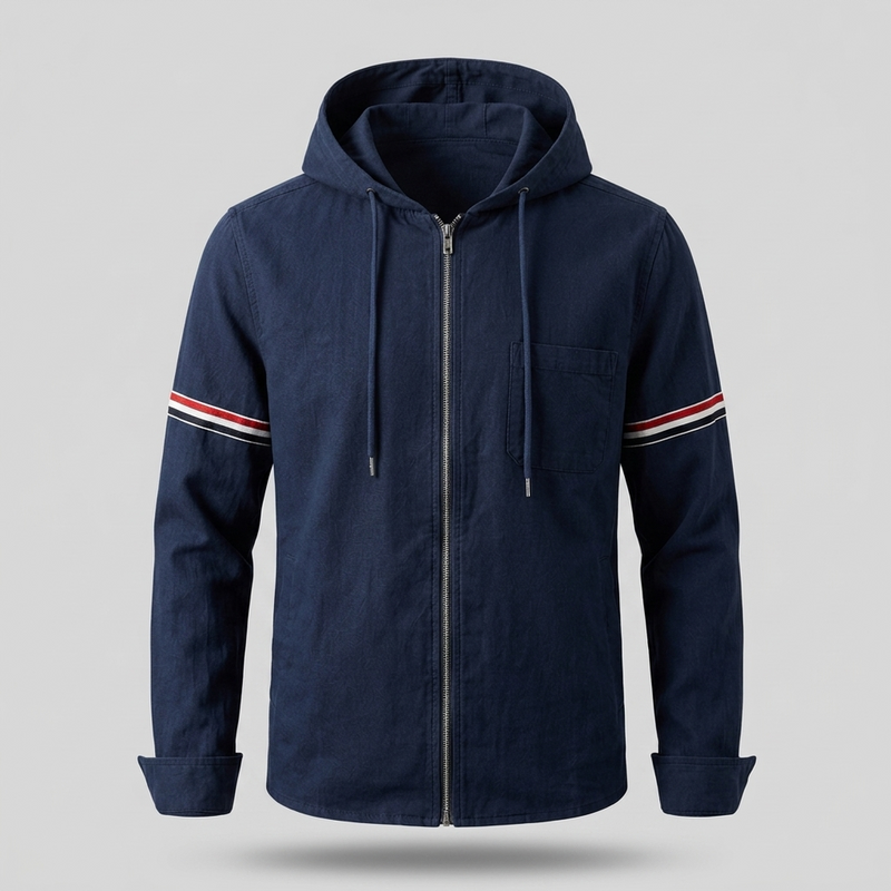 Sergio | Chaqueta con Capucha de Lino Hombre Cremallera Completa
